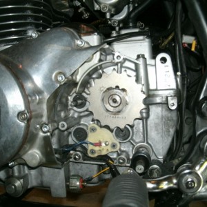 New Sprocket on, looking good.  except taht the clutch seal looks like it leaking