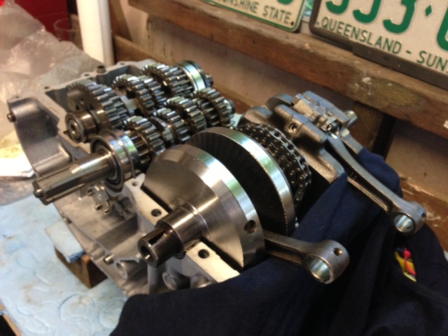 Crank, tranny and timing chain in situ.