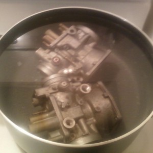 I took both carbs completley apart and seperated metal that i can clean with carb cleaner and what I can boil, and what will have to be cleaned with o